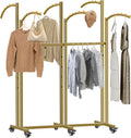 Clothes Rack 6 Arms Clothing Display Racks for Retail, Floor Standing Metal Garment Rack with Wheels 48'' to 67'' Adjustable Height for Hanging Clothes,Gold