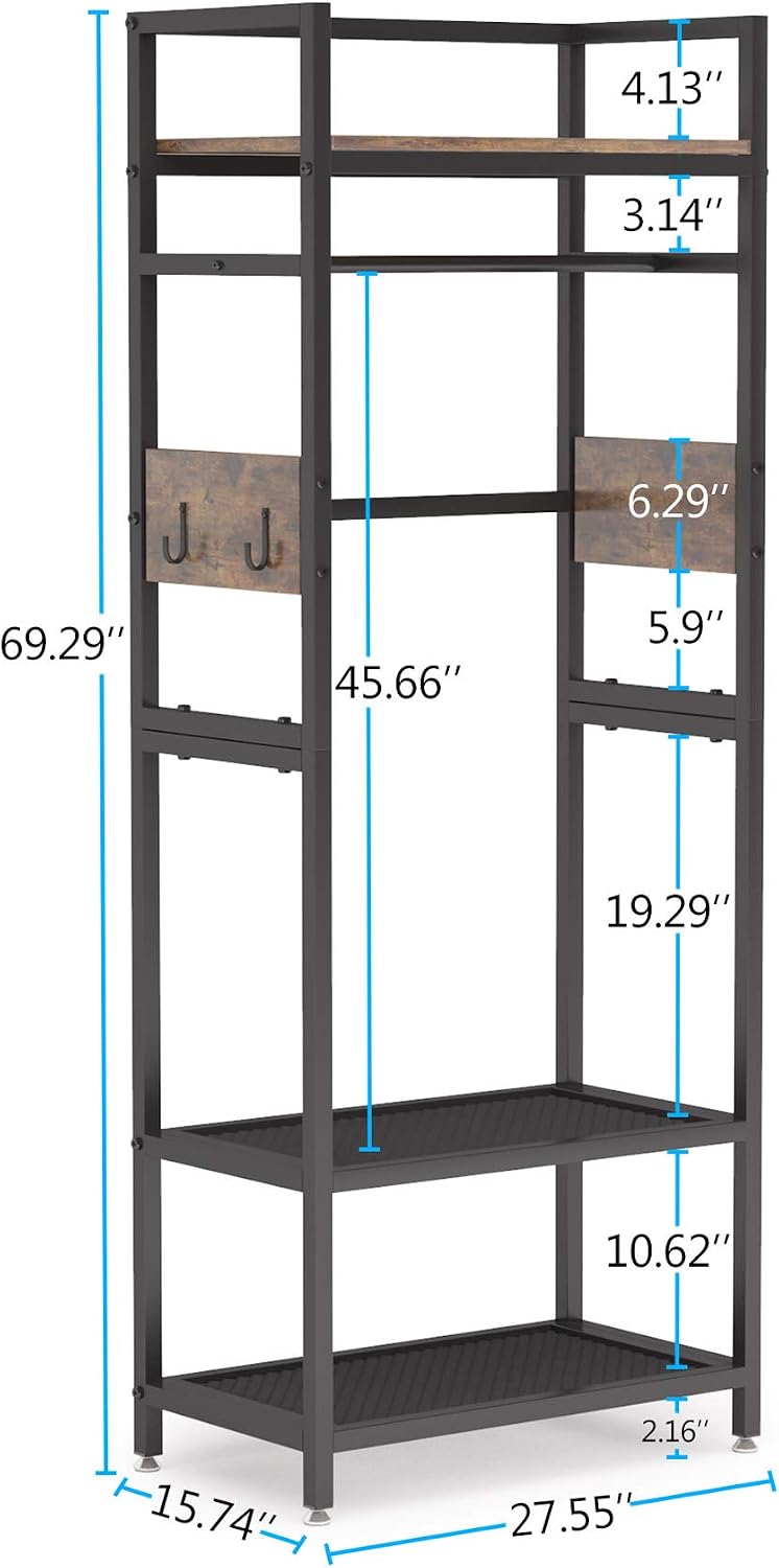 TRIBEHOME Small Clothes Rack, Freestanding Garment Rack with Shelf and Hanging Rod, Heavy Duty Coat Rack Hall Tree for Living Room, Bedroom, Hallway