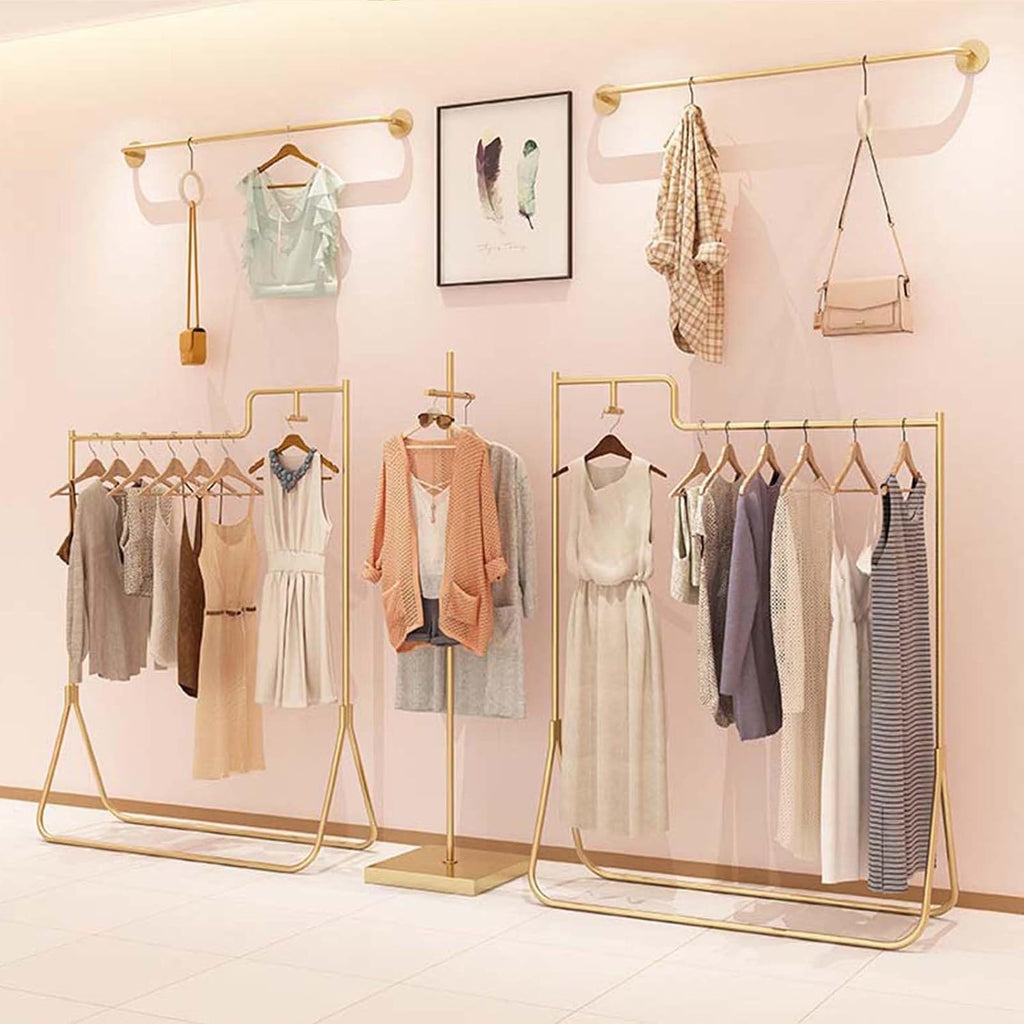 Garment Rack Standing Closet Rack Gold Free Standing Closet Rack Retail Clothing Display Stand Industrial Pipe Garment Rack for for Hanging Clothes Cloths Rack for Bedroo (Gold 120cm)