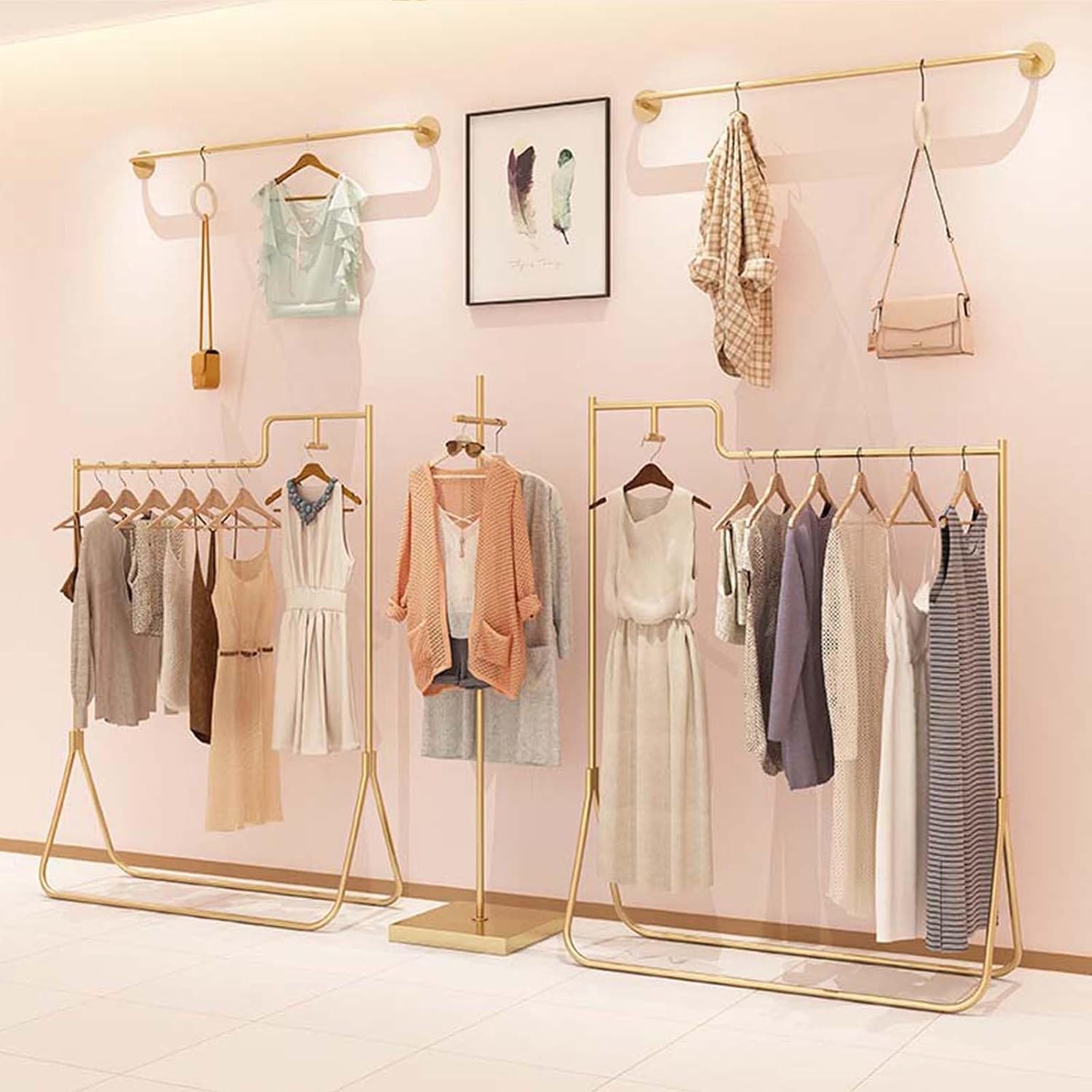 Garment Rack Standing Closet Rack Gold Free Standing Closet Rack Retail Clothing Display Stand Industrial Pipe Garment Rack for for Hanging Clothes Cloths Rack for Bedroo (Gold 120cm)