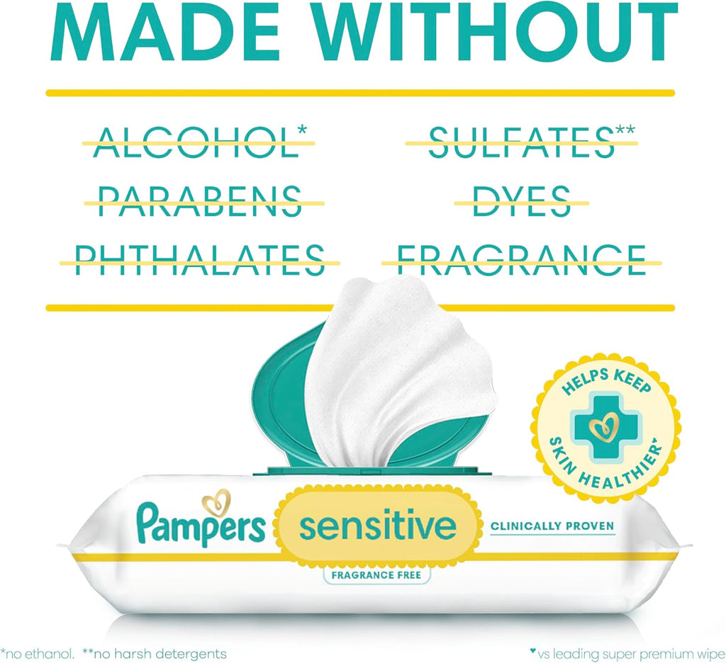 Pampers Easy Ups Pull On Training Underwear Girls, 4T-5T, 2 Month Supply (2 x 104 Count) with Sensitive Water Based Baby Wipes 12X Multi Pack Pop-Top and Refill (1008 Count)