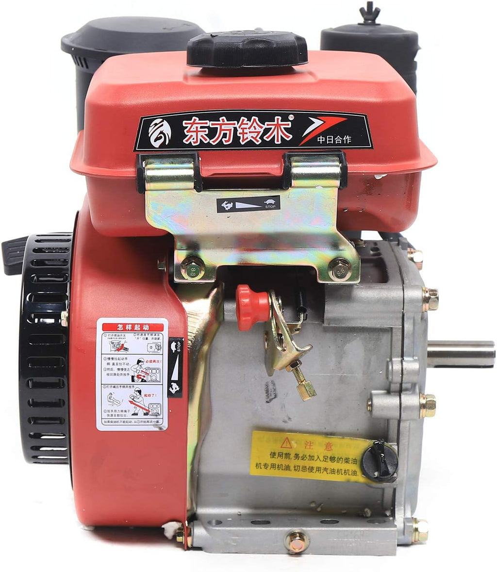 Diesel Engine 196CC 4 Stroke Single Cylinder Forced Air Cooling Horizontal Axis Engine Recoil Hand Start 53mm Shaft Length 3000RPM 2.2KW (Red)