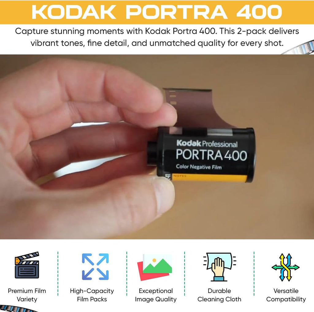 Kodak Portra 400 Film - 10 Pack of 36exp Rolls for 35mm Cameras with balveli Premium Microfiber Cloth