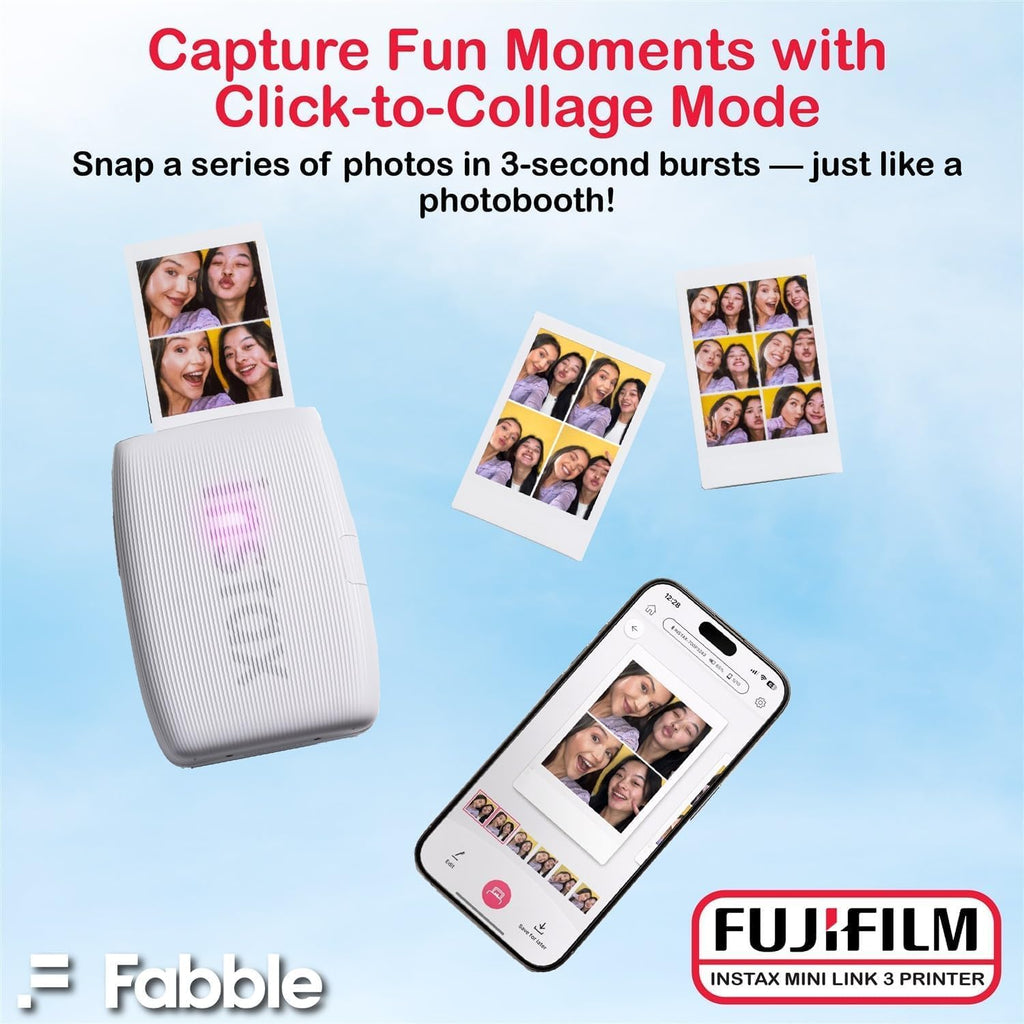 Fujifilm Instax Mini Link 3 Smartphone Printer with Instax Mini Films and Free Bonus Microfiber Cleaning Cloth... (Clay White, 3 x Twin Pack (60 Sheets))