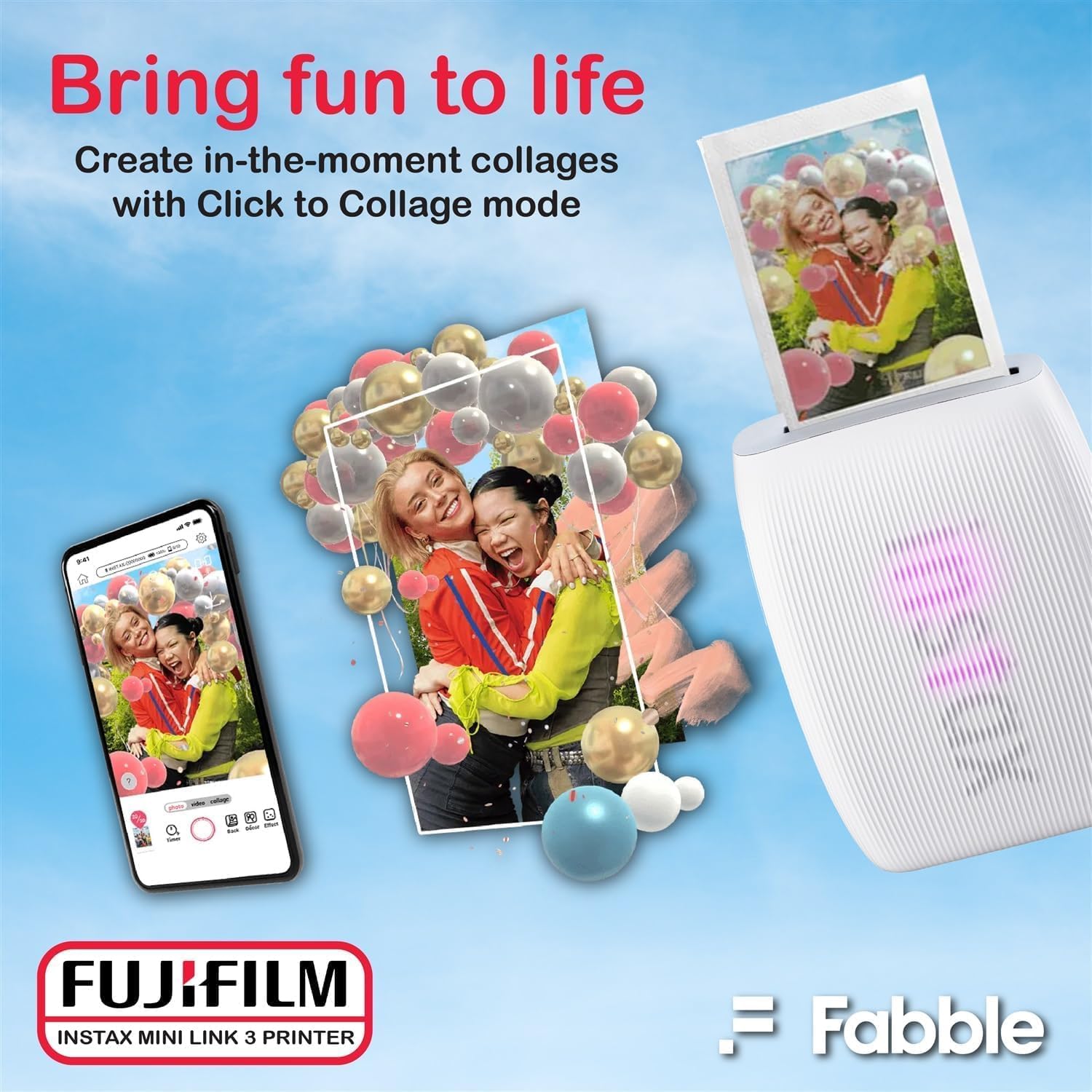 Fujifilm Instax Mini Link 3 Smartphone Printer with Instax Mini Films and Free Bonus Microfiber Cleaning Cloth... (Clay White, 1 x Twin Pack (20 Sheets))
