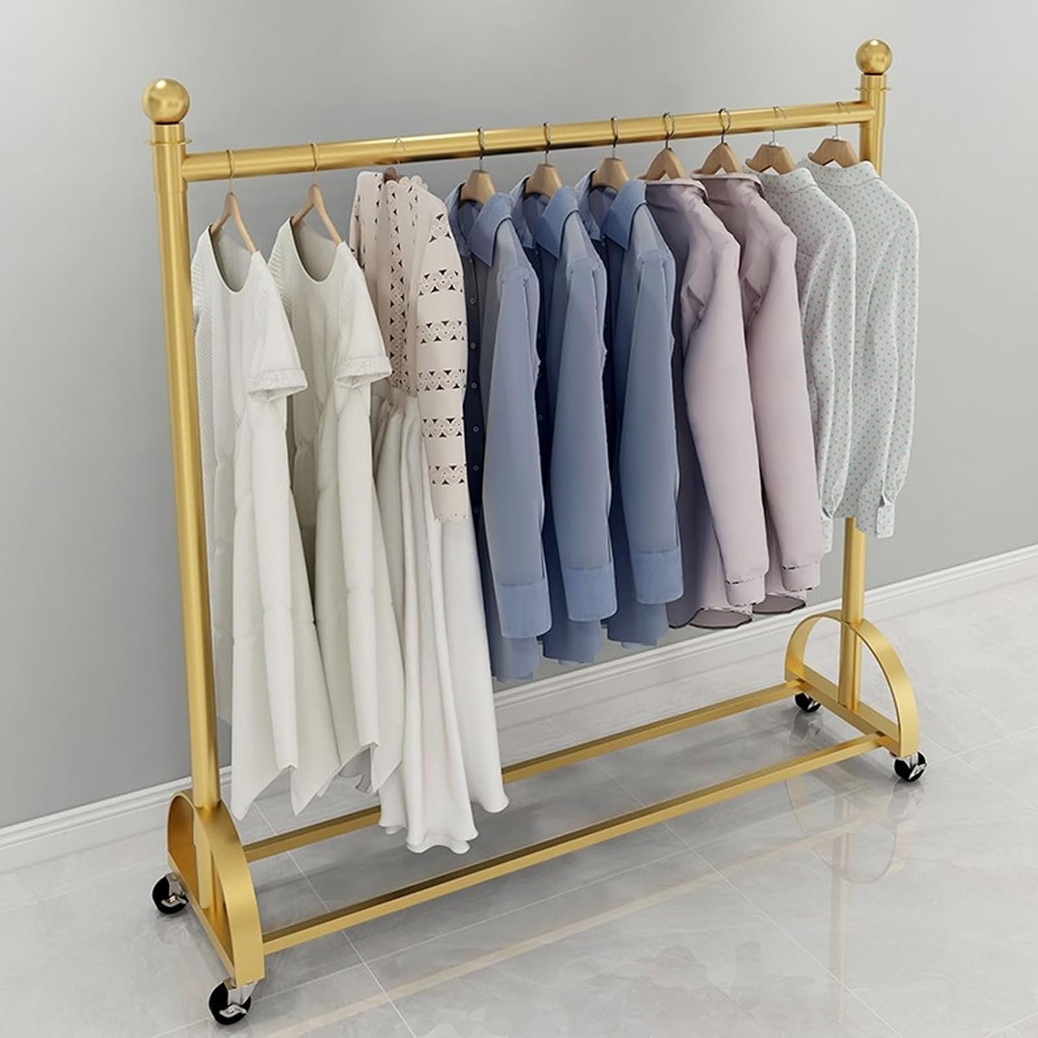 Metal Coat Rack Freestanding Thickened High Load-Bearing Portable Clothes Rack on Wheels Standing Coat Rack Garment Racks for Hanging Clothes Heavy Duty (Color : Gold, Size : 120 * 40 * 135CM)