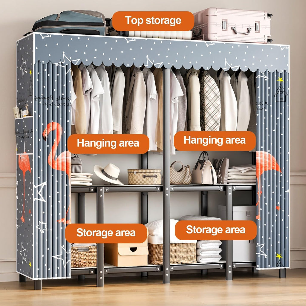 Heavy Duty Clothes Rack, Metal Garment Rack Closet For Bedroom, Foldable Wardrobe Closet Covered, Freestanding Closet For Bedroom For Hanging Clothes(B,130cm/51.2in)