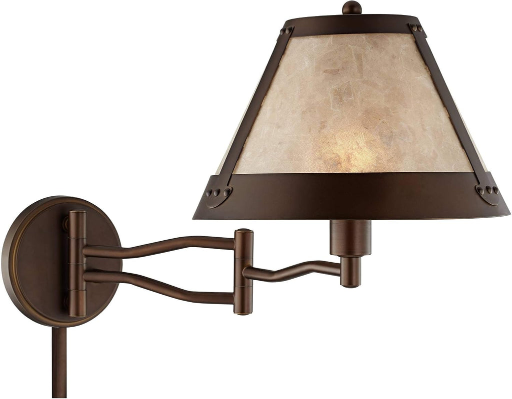 Franklin Iron Works Samuel Mica Shade Plug-in Swing Arm Wall Lamp with Cord Cover Set of 2