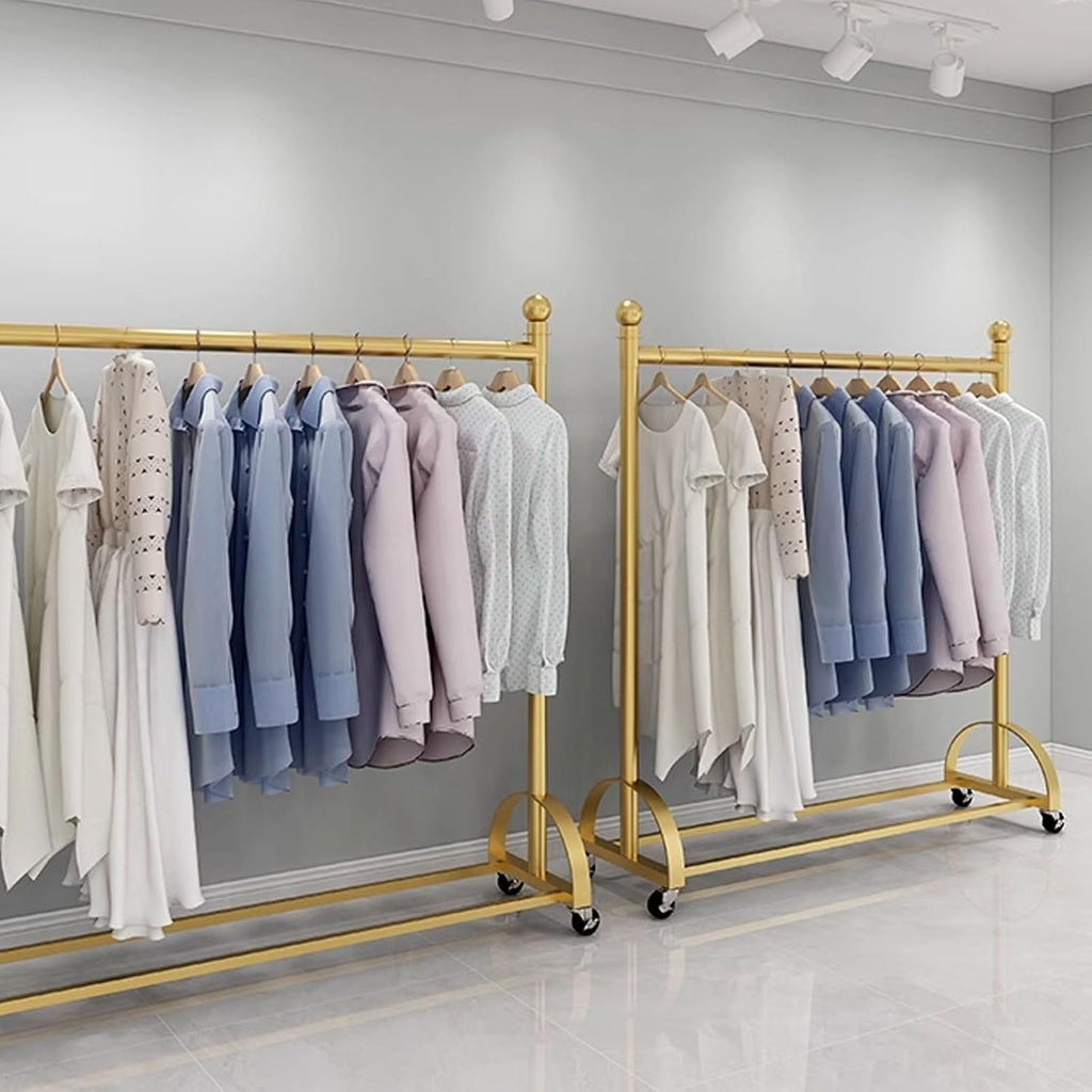 Metal Coat Rack Freestanding Thickened High Load-Bearing Portable Clothes Rack on Wheels Standing Coat Rack Garment Racks for Hanging Clothes Heavy Duty (Color : Gold, Size : 120 * 40 * 135CM)