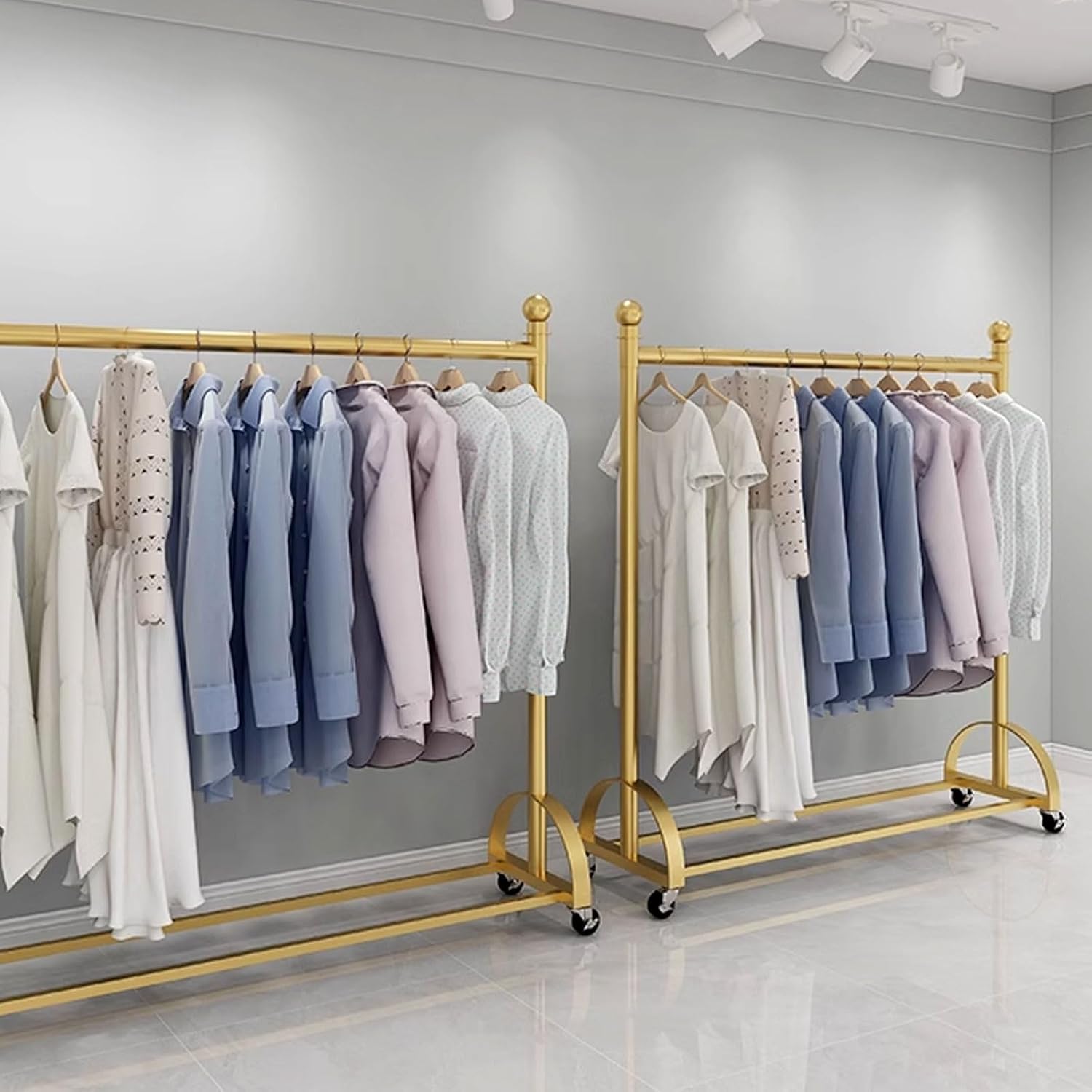 Metal Coat Rack Freestanding Thickened High Load-Bearing Portable Clothes Rack on Wheels Standing Coat Rack Garment Racks for Hanging Clothes Heavy Duty (Color : Gold, Size : 120 * 40 * 135CM)