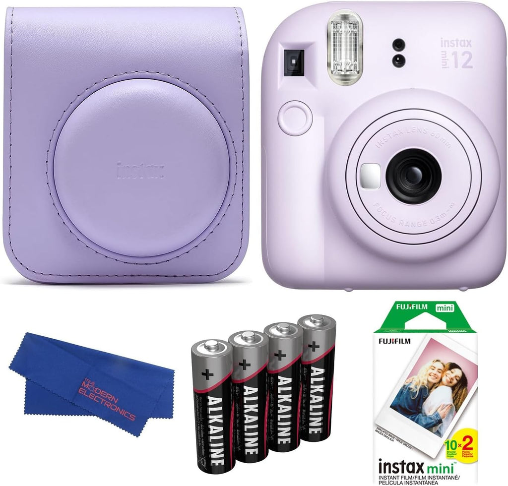 Fujifilm INSTAX MINI 12 Instant Film Camera (Lilac Purple) Bundle, Includes: INSTAX Mini Film (20 Exposures), INSTAX Mini 12 Case and More (5 Items)