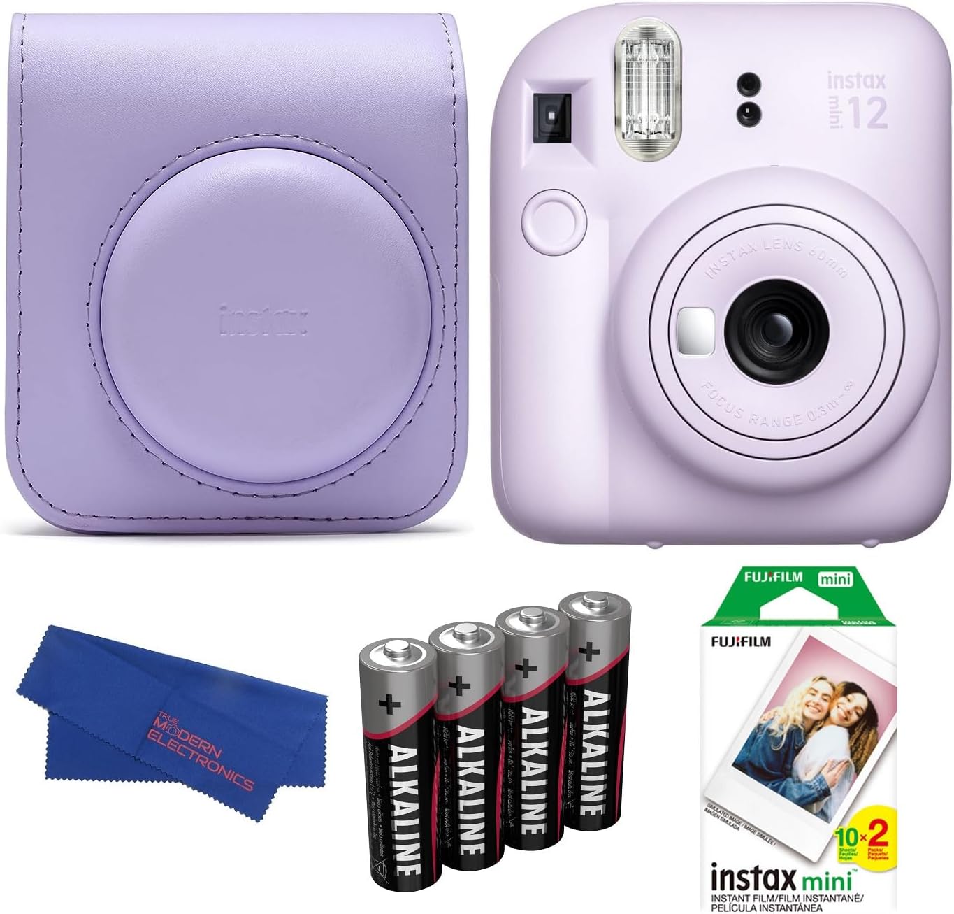 Fujifilm INSTAX MINI 12 Instant Film Camera (Lilac Purple) Bundle, Includes: INSTAX Mini Film (20 Exposures), INSTAX Mini 12 Case and More (5 Items)