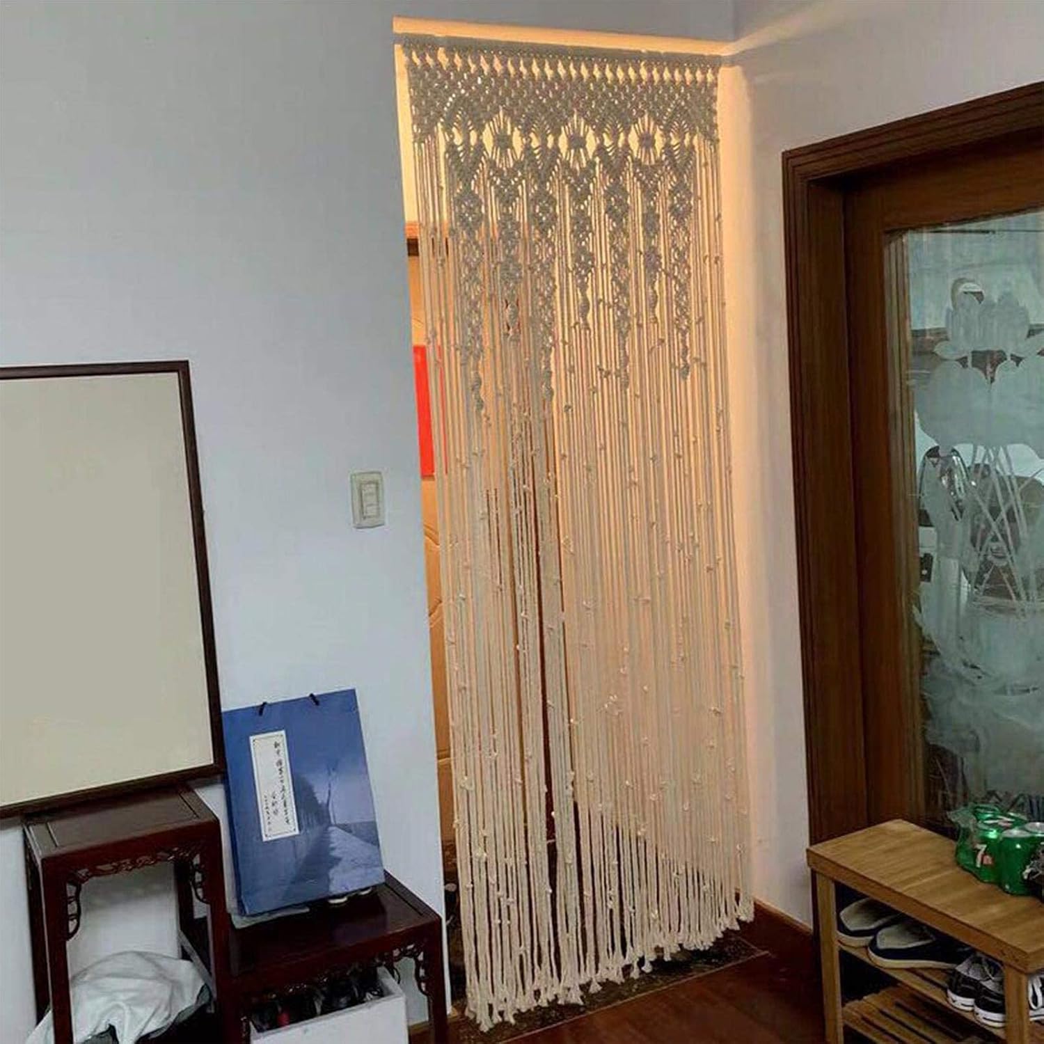 Macrame Macrame Curtain Tapestry Macrame Wall Hanging Woven Tapestry for Room Divider Window Door Curtains Wedding Background Home Decor (150 * 180cm)