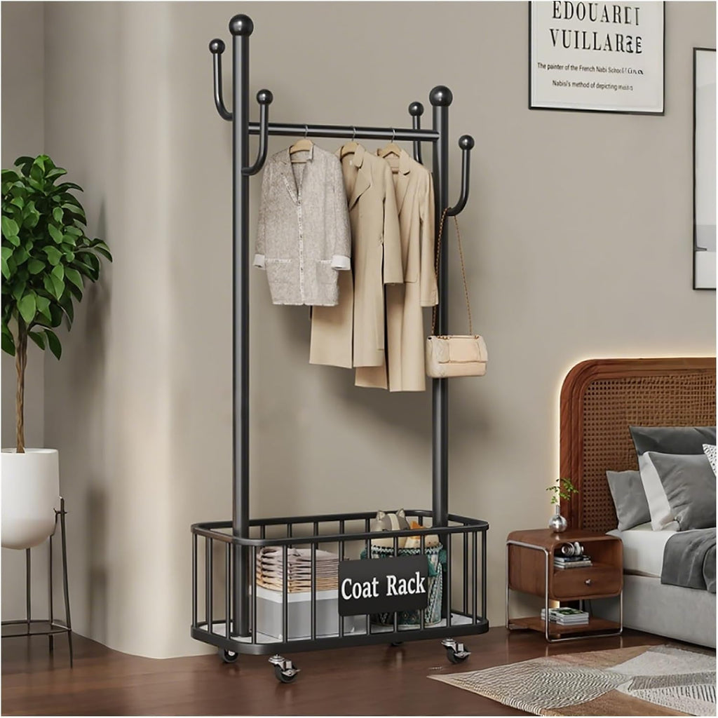 Heavy Duty Rolling Clothes Rack, Clothing Rack with Wheels, Garment Racks for Hanging Clothes, Wardrobe Racks for Bedroom Laundry Living Room(Black,60cm/23.6in)