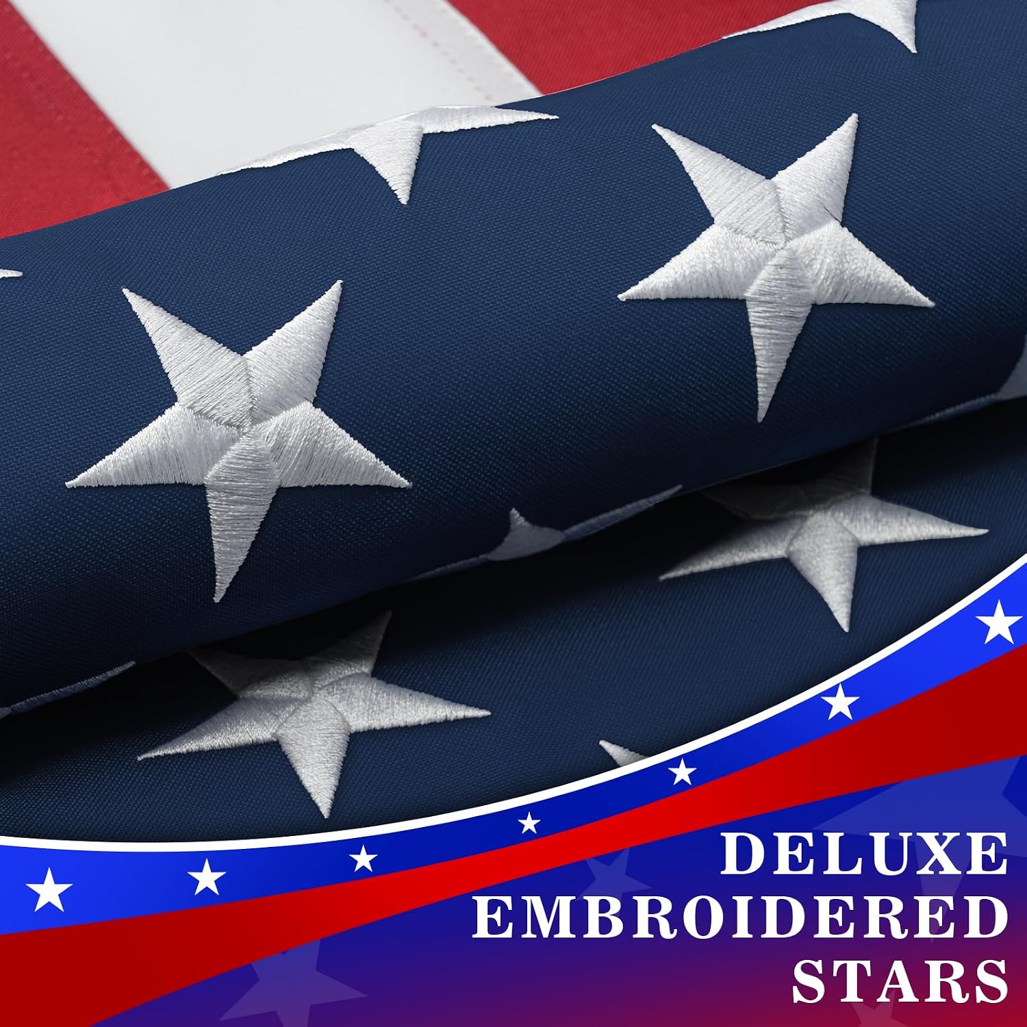 High Wind American Flag for Outdoor 15x25 Ft - Heavy Duty Allegiance US Flag with Embroidered Stars, Sewn Stripes & Brass Grommets All Weather Fade Resistant for Outside Use