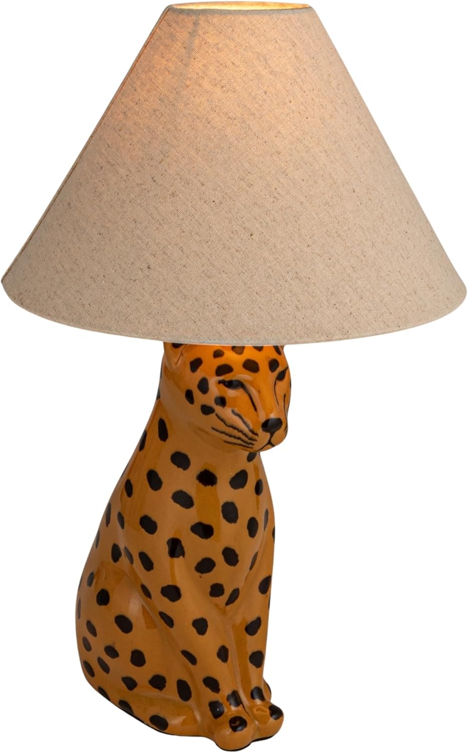 Creative Co-Op Ceramic Cheetah Table Lamp with Linen Shade and Inline Switch, Yellow and Black, Set of 2