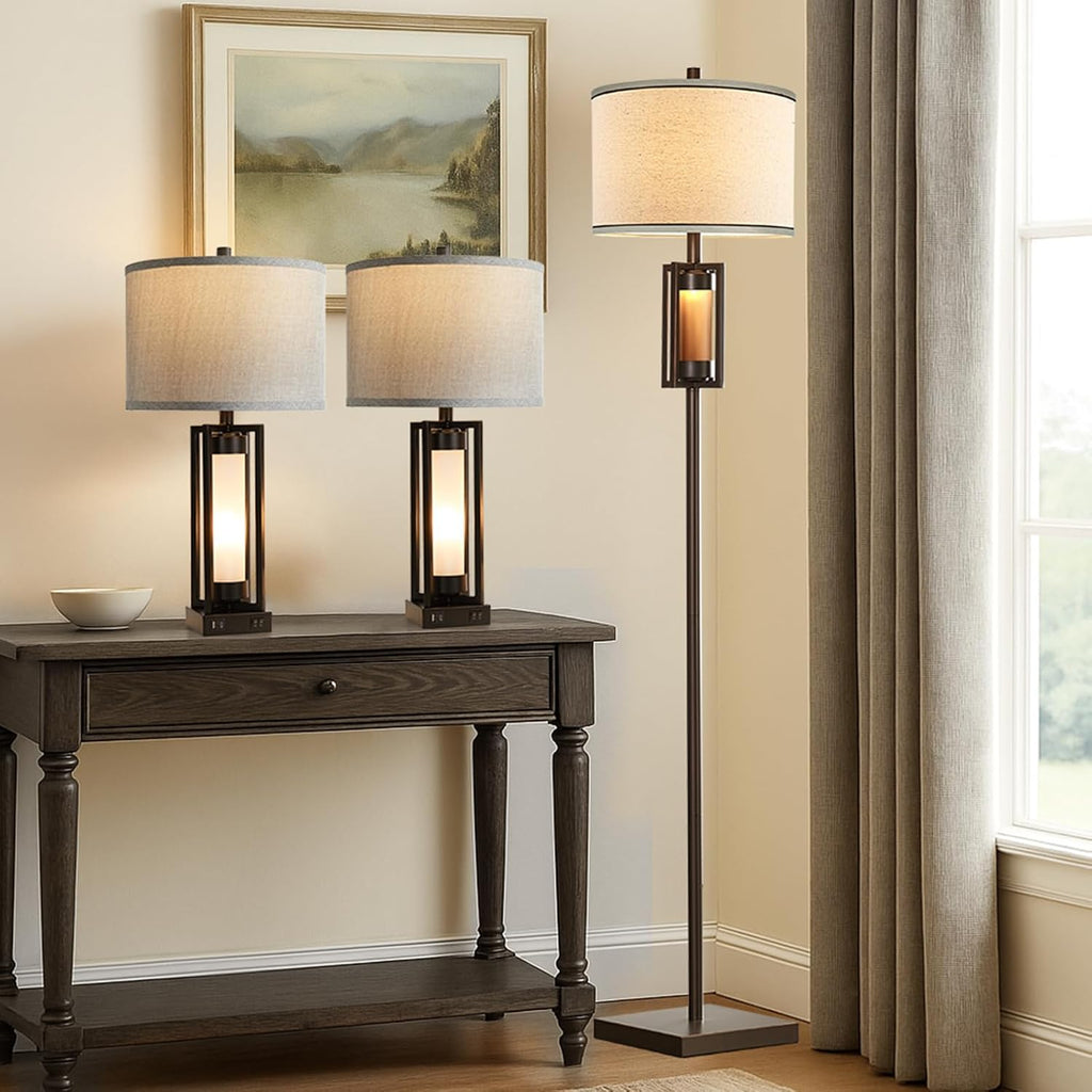 New - Same Matching Floor Lamp - 63'' Floor Lamp & 25'' Table Lamp Set of 2