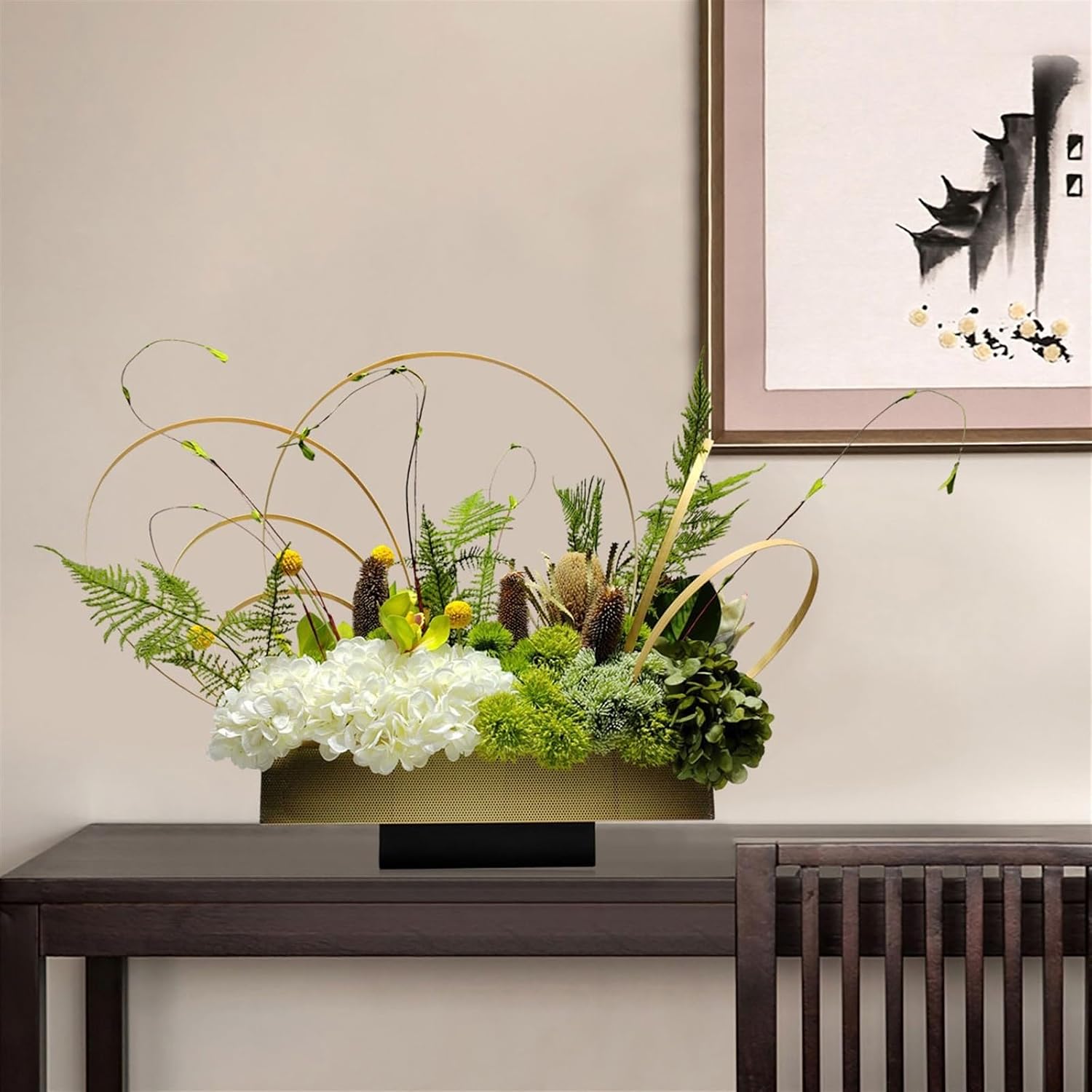 Faux Plants Simulation Dried Flower Bouquet Metal Florist Flower Arrangement Hotel Lobby Table Flower Simulation Floral Art Entryway Decoration Spring Summer Decoration
