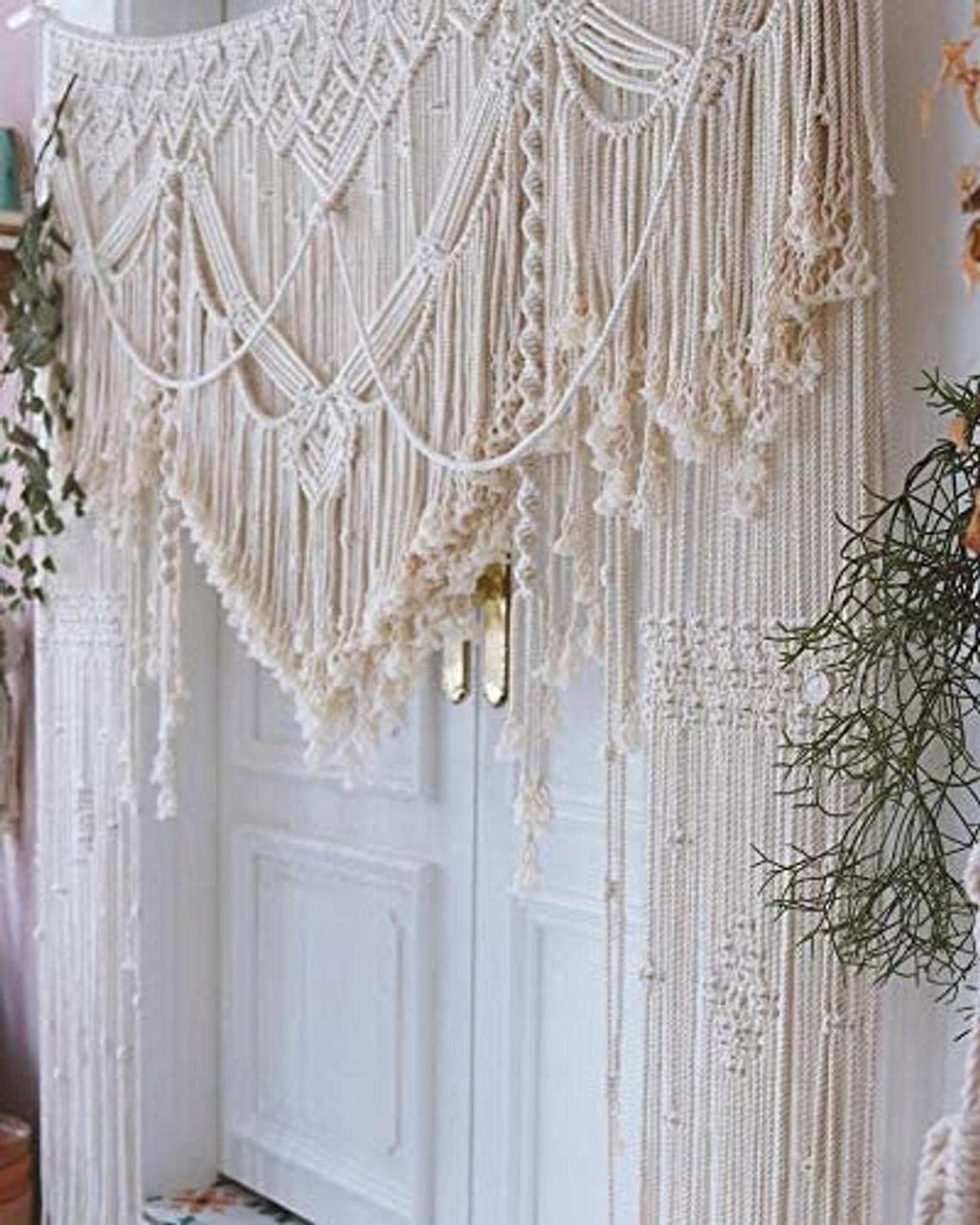 Handmade Macrame Large Curtain Bohemian Boho Decoration Backdrop Wedding Wall Hanging W 75 x 85 Inch, Natural