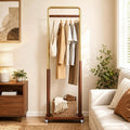 Taitiy Clothes Rack Solid Wood Coat Rack, Metal and Solid Wood Combination Clothing Rack with Wheels for Entryway, Bedroom, Living Room, Coat Racks Freestanding for Hanging Clothes Garment Scarf