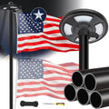 25FT Black Heavy Duty Flag Pole Kit with Solar Light & 3x5 Ft American Flag | Wind resistant 12 gauge aluminum flies no tangle 3x5 US flag, with 128 LED solar light for 10H continuous shining