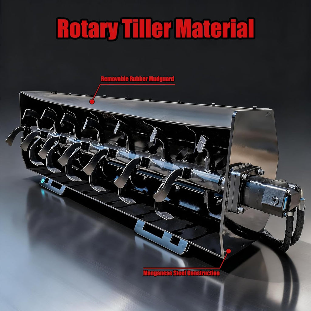 70' Hydraulic Rotary Tiller Attachment for Skid Steer Loaders, Heavy-Duty Skid Steer Soil Cultivator Attachments, 6' Tilling Depth, Ideal for Farmland, Garden,USA Stock