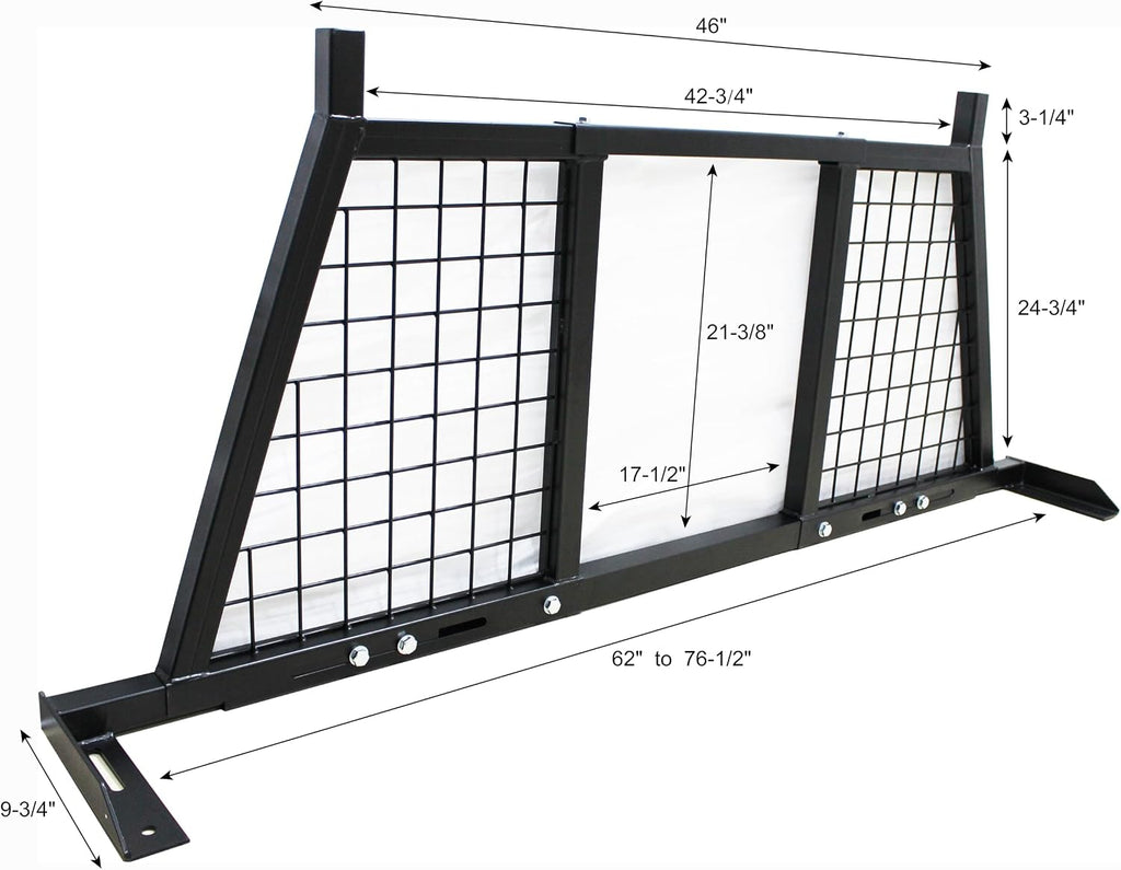 MaxxHaul Adjustable Truck Headache Rack - Fits 62' to 76.5' Beds - No-Drill Bolt-On Stake Pocket Mount - Steel Grid Screen (50257)