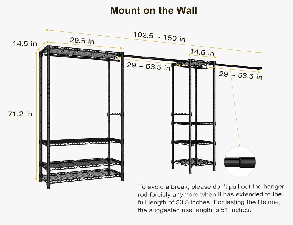 Ulif E11 and E7 Garment Rack Bundle, Metal Freestanding Clothes Rack and Closet Storage Organizer System with Shelves and Expandable Hanger Rods, Closet System Wardrobe for Hanging Clothing