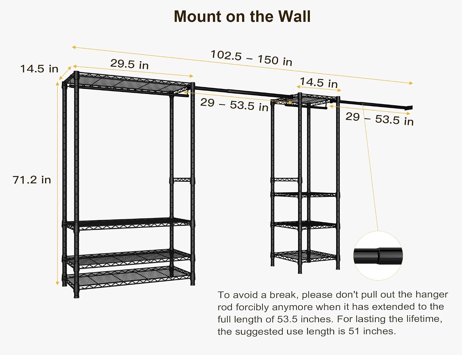 Ulif E11 and E7 Garment Rack Bundle, Metal Freestanding Clothes Rack and Closet Storage Organizer System with Shelves and Expandable Hanger Rods, Closet System Wardrobe for Hanging Clothing