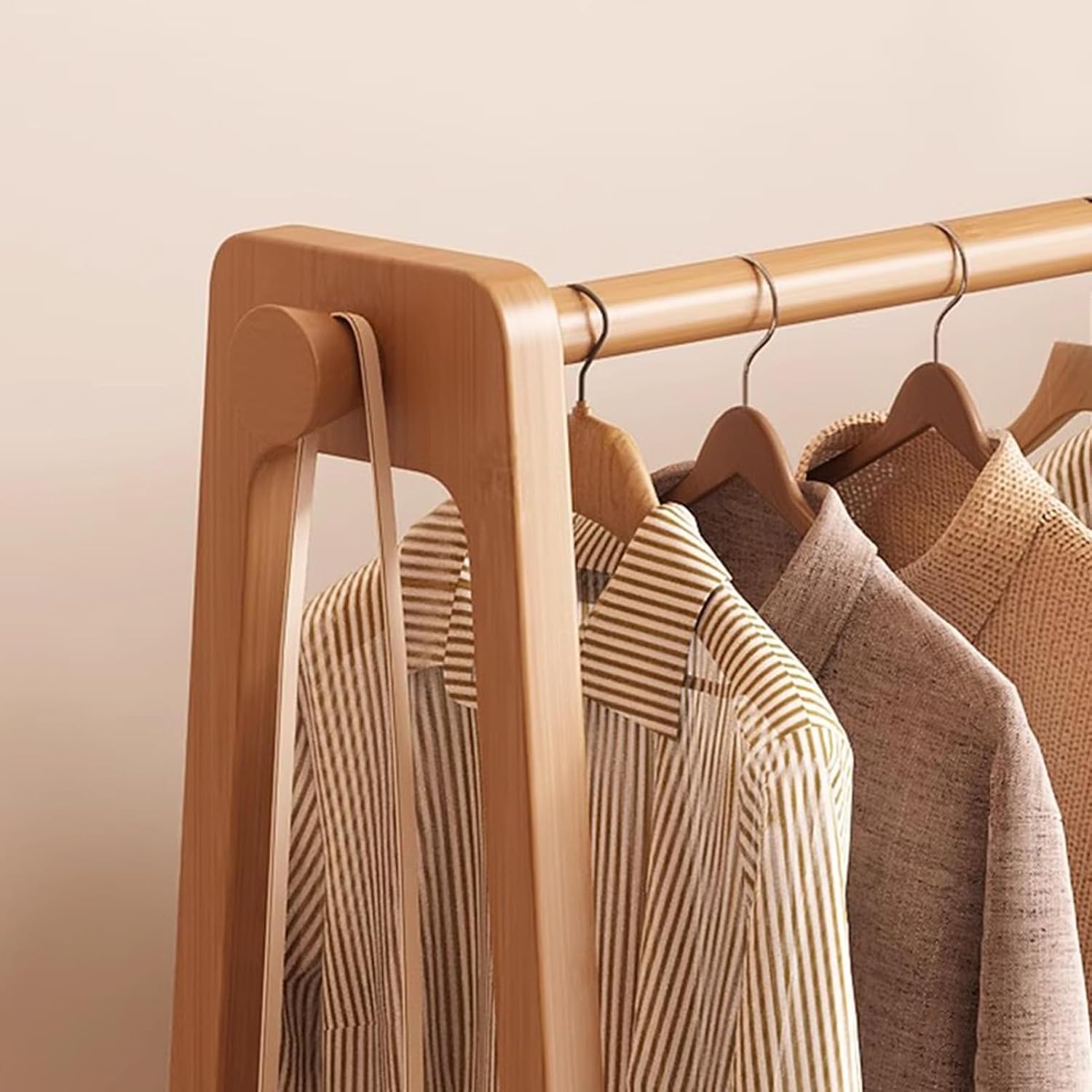 Bamboo Clothing Rack - Freestanding Garment Rack with Shelves & 2 Hooks, Large Capacity Coat Rack for Bedrooms, Easy Assembly, Stylish Wood Color (75x36x154CM)