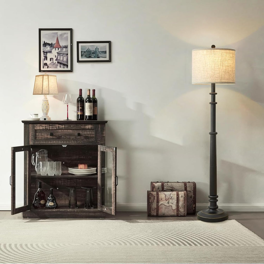 EJIAXIN 2-in-1 Lighting Set - Farmhouse Table Lamps (Set of 2) + 60' Vintage Floor Lamp | USB Charging Nightstand Lamps & 3-Way Dimmable Standing Lamp | Rustic Bedroom/Office, Bulbs Included