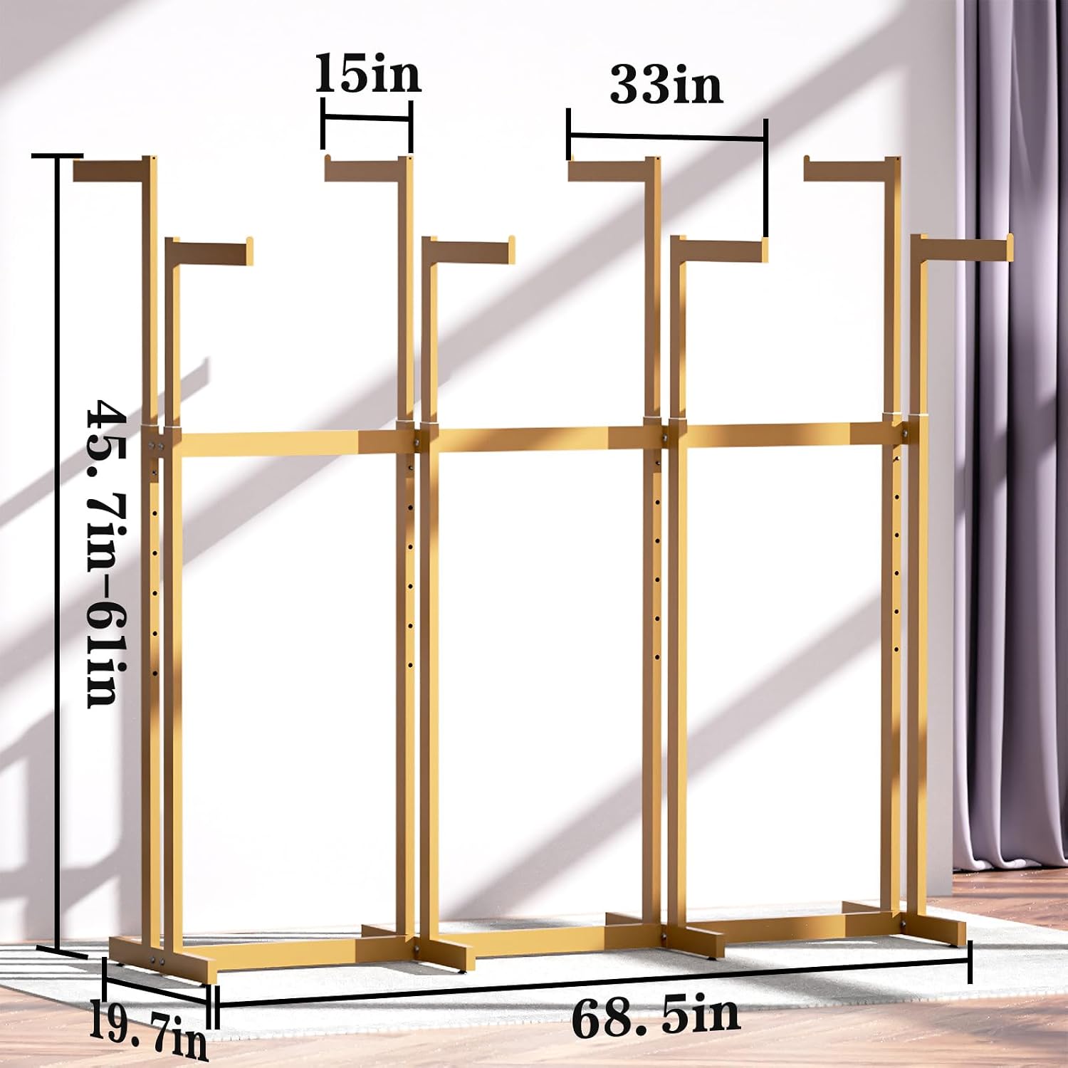 Retail Clothing Rack - for Hanging Clothes - Rolling Metal Garment Racks Heavy Duty, Gold Commercial Clothing Display Rack with Wheels, Tall Sturdy Stand Clothing Racking (8 Arm,Gold)