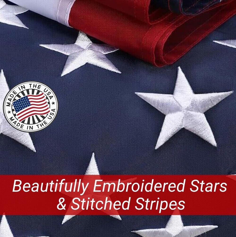 Grace Alley American Flag, 3x5 FT 3-Pack, Made in USA, Embroidered Stars, Sewn Stripes and Brass Grommets. Fade Resistant, Heavy Duty, Long Lasting Nylon for Outdoor Durability (Red, White & Blue 3 Pack)