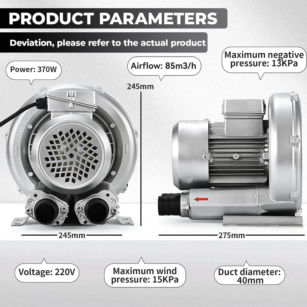 1HP Regenerative Blower, 85CFM 110V 60Hz Single Phase, High-Pressure Vortex Ring Blower, Industrial Vacuum Pump for Air Blowing Or Suction for Sewage Aeration Aquarium Fish Pond, Silver