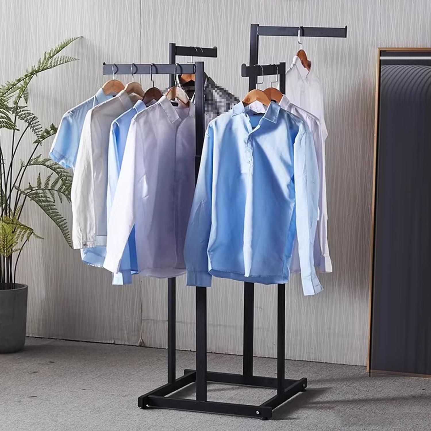 Modern Boutiques Clothing Store Garment Rack,Commercial Grade Nakajima Clothes Display Rack,Floor-Standing Clothes Shelves Heavy Duty 4 Way Rack,Shoes Bags Clothes Organizer Storage Shelves, black