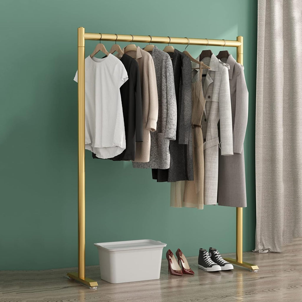 Clothing Rack Metal Heavy Duty Garment Rail Standing Garment Rack for Hanging Clothes Retail Display Rack Hanging Clothes Rail for Entryway and Bed Room(Gold-80x40x130cm)