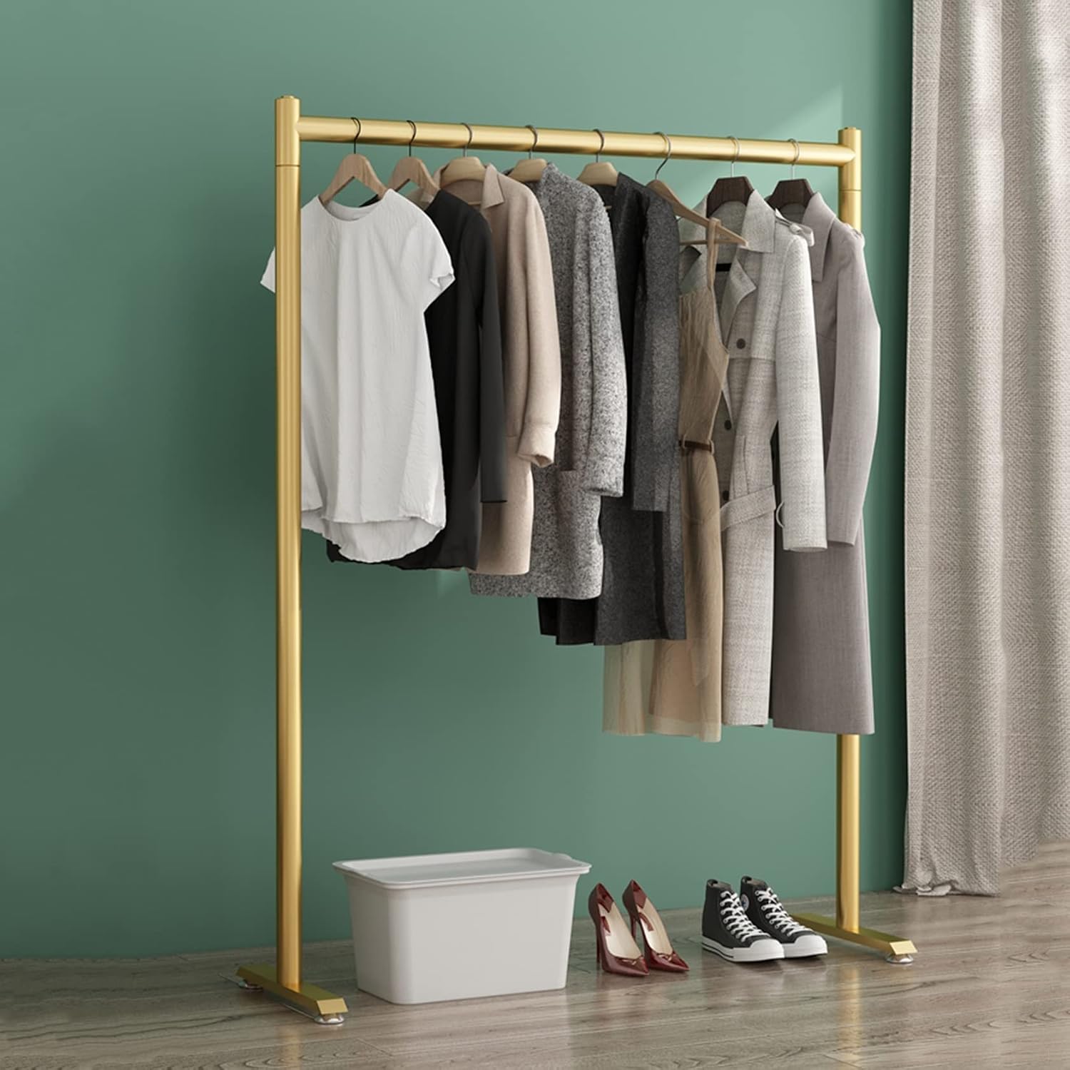 Clothing Rack Metal Heavy Duty Garment Rail Standing Garment Rack for Hanging Clothes Retail Display Rack Hanging Clothes Rail for Entryway and Bed Room(Gold-100x40x130cm)