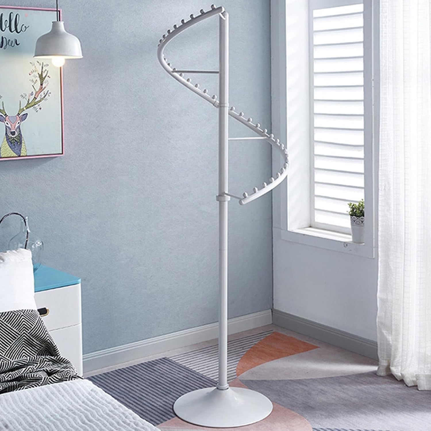 360° Rotating Clothing Rack - Heavy Duty S-Shaped Corner Wardrobe Organizer for Space Saving - Stylish White Hanging Clothes Hanger for Cloakroom Storage
