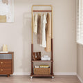 Taitiy Clothes Rack Solid Wood Coat Rack,With Double Shelf Metal & Wood Clothing Rack Freestanding with Wheels for Hanging Clothes Garment, Entryway Bedroom Storage