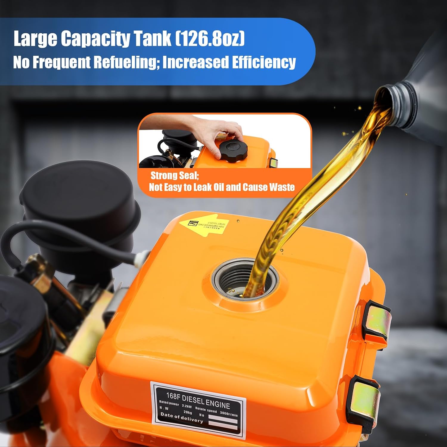 196CC 4 Stroke Diesel Engine, 168F 2200W Single Cylinder Air Cooled Diesel Engine, Small Diesel Engine Manual Start Single-Valve Fuel Injection for Water Pumps Cultivators Tiller