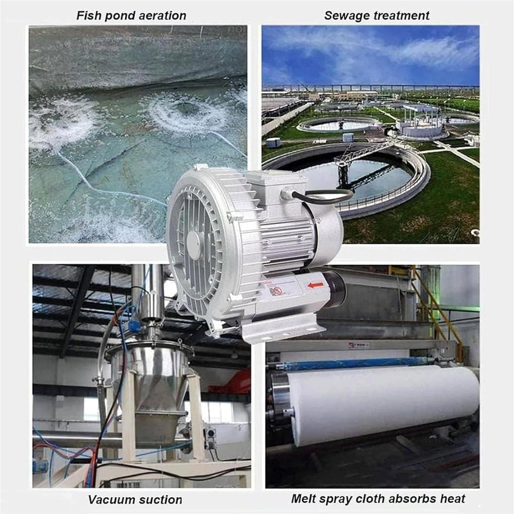 Regenerative Blower 120W-1100W High-Pressure Industrial Vacuum Pump for Air Blowing Or Suction, Sewage Aeration Vortex Blower, Single Phase,Low Noise(750W/1.01HP)