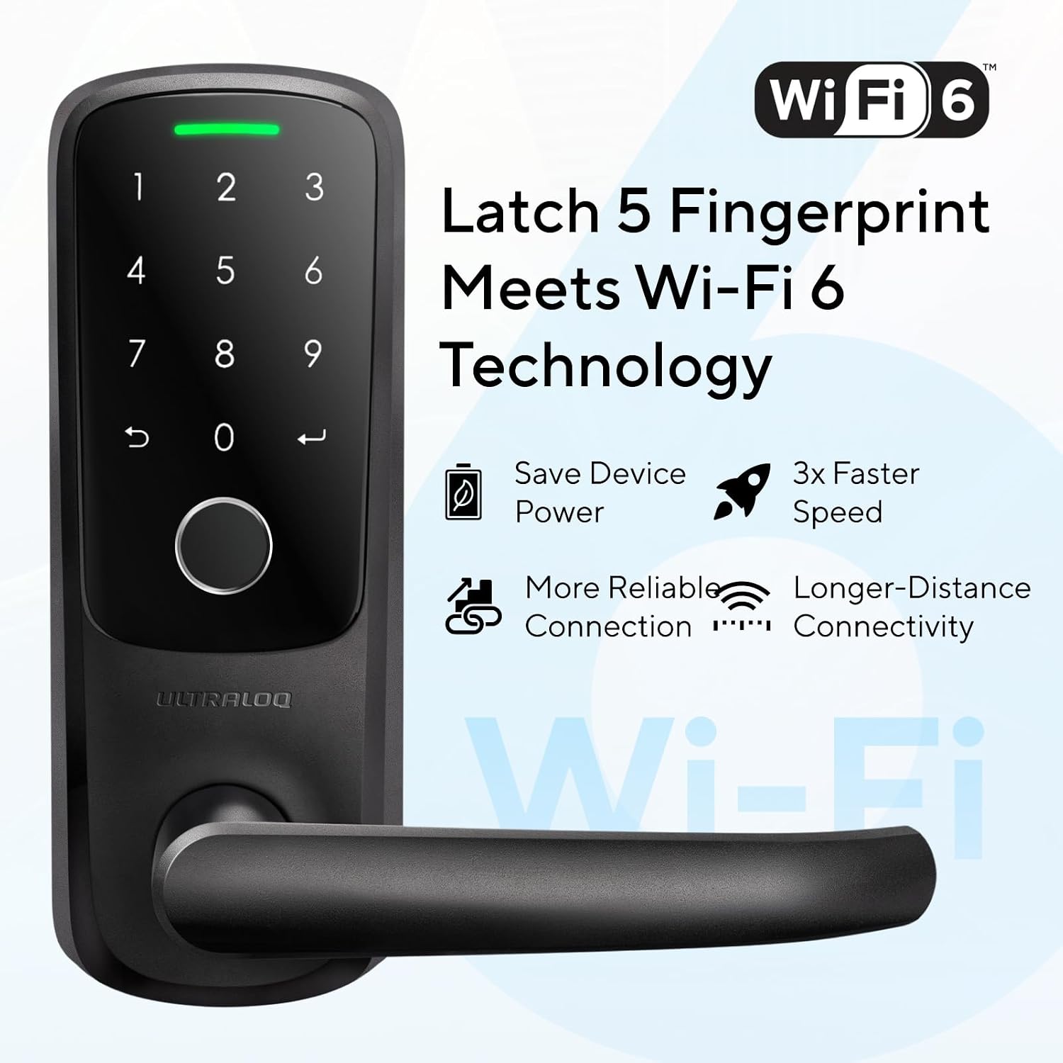 ULTRALOQ Latch 5 Smart Lock, World's First WiFi Smart Lever Lock, Auto-Lock, Touchscreen Digital Keypad, Fingerprint Door Handle for Home Front Door, Rental, Office, App Remote Control, Black