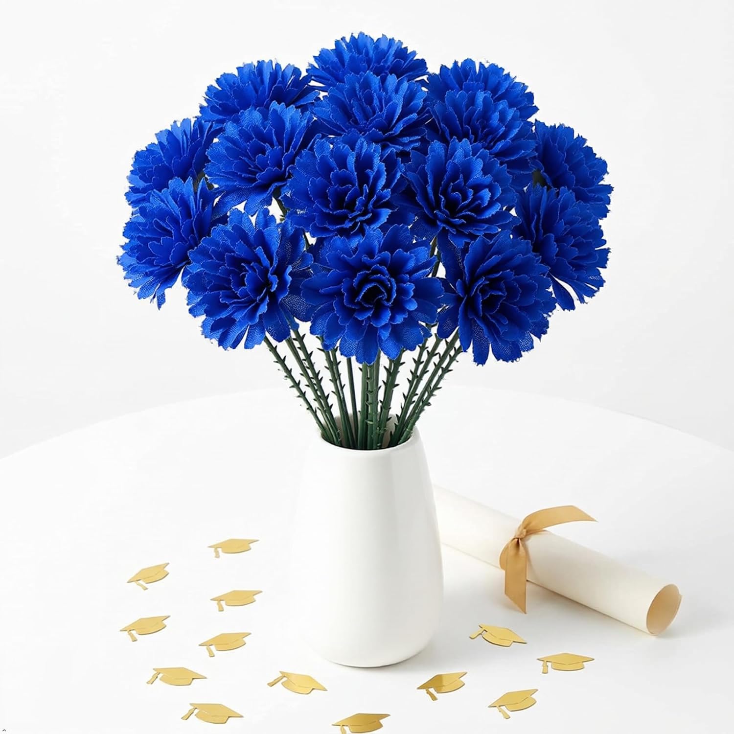 Larksilk 1000 Pack Royal Blue Carnations Artificial Flowers, Silk Heads | Bulk 1000 royal blue silk carnation heads on 5in wired stems for wedding centerpieces, bouquets & DIY crafts