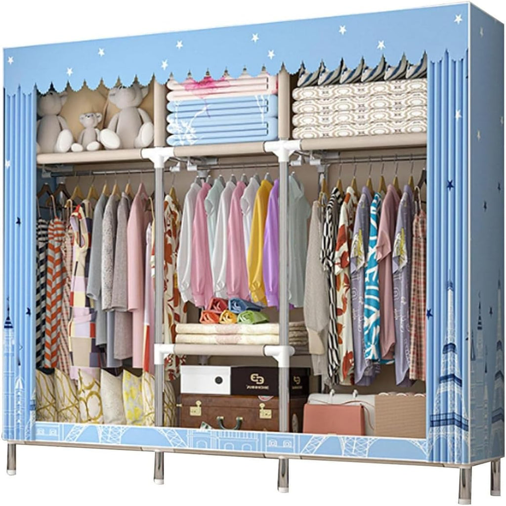 Portable Wardrobe Closet for Bedroom Metal Garment Rack for Hanging Clothes Organizer Storage with Cover (Color : D, Size : 163x45x172cm)