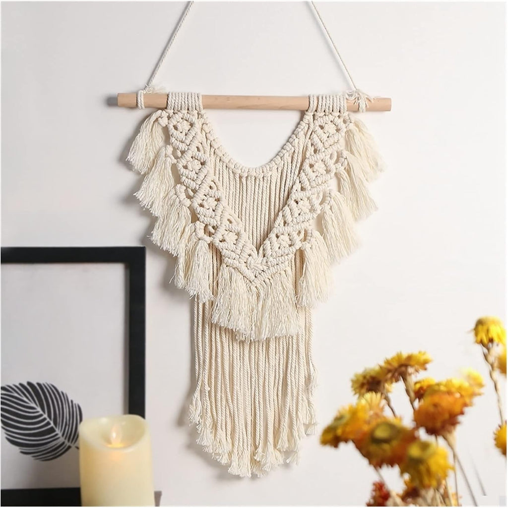 Tapestry Macrame Wall Hanging Tapestry Hand-Woven Chic Bohemian Geometric Wall Decor for Wedding Party Home (OneColor)