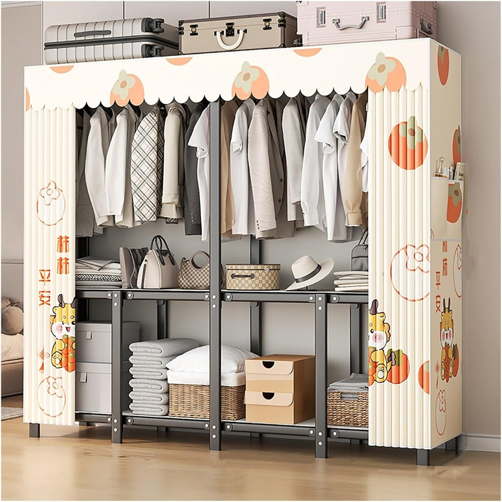 Heavy Duty Clothes Rack, Metal Garment Rack Closet For Bedroom, Foldable Wardrobe Closet Covered, Freestanding Closet For Bedroom For Hanging Clothes(B,110cm/43.3in)