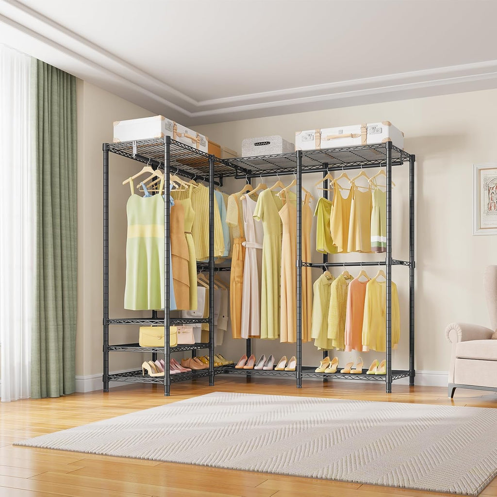 VIPEK V40 Plus Large Clothes Rack, 1300lbs Capacity Sturdy Metal Garment Rack, Clothing Rack with 6 Shelves & 4 Hang Rods, Adjustable Open Wardrobe Closet Organizer for Bedroom/Apartment/Retail, Black