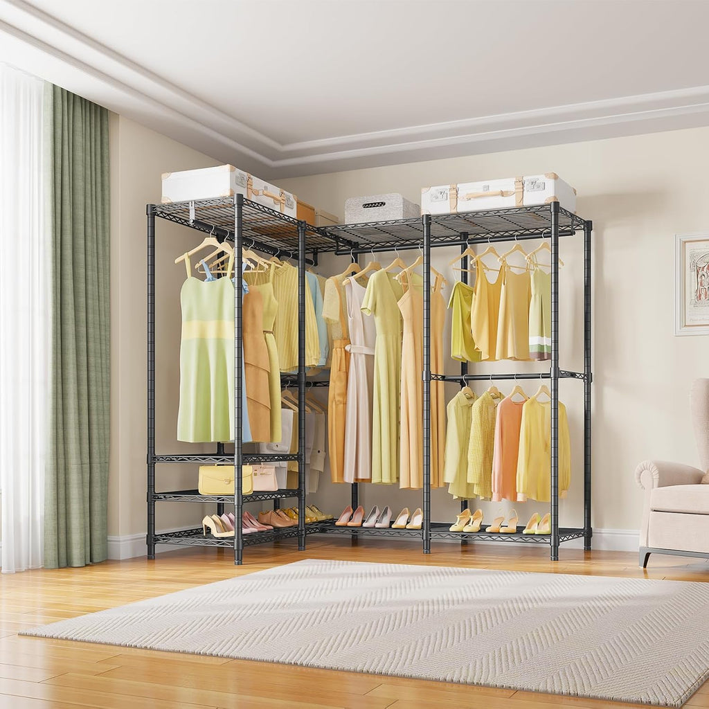 VIPEK L40 Plus Garment Rack L Shaped Clothes Rack for Corner, Freestanding Portable Wardrobe Closet Heavy Duty Clothing Rack for Hanging Clothes, 60.6'L x 45'W x 76.4'H, Load Capacity 1300LBS, Black