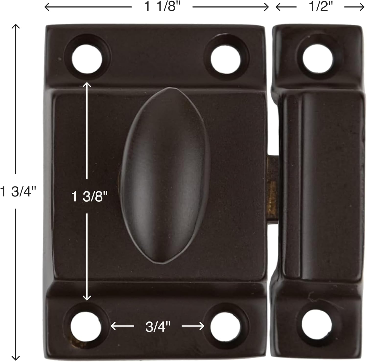 Small Heavy Duty Oil Rubbed Bronze Cabinet Door Latch - 1-3/4' × 1-3/4' - Spring Loaded Cupboard Door Latch with Oval Turn - Vintage Cabinet Hardware | UA-101-LOB (4)