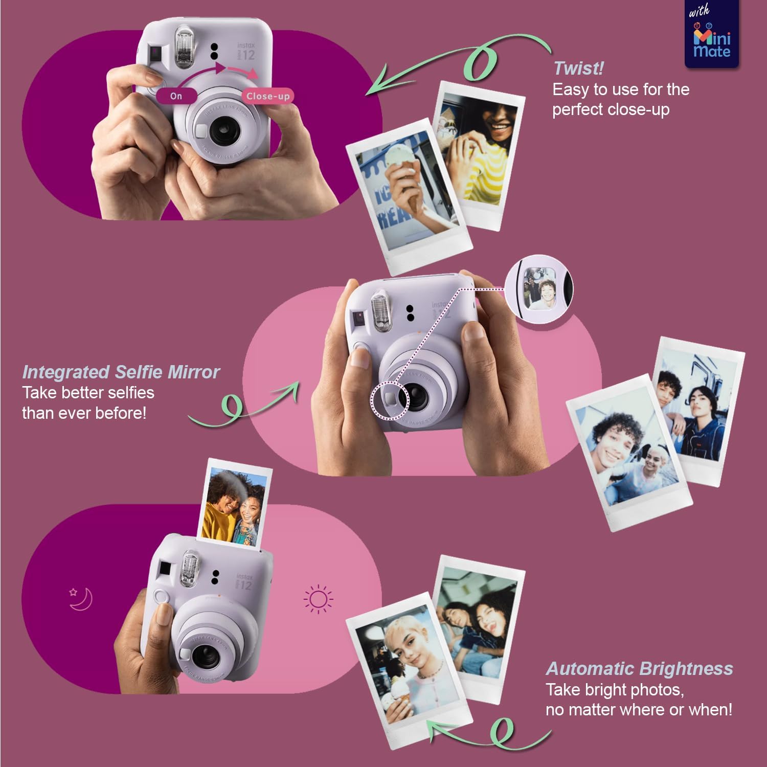 Fujifilm Instax Mini 12 Instant Camera + Minimate Custom Case + Fuji Instax Film 20 Sheets Twin Pack (Pastel Blue)